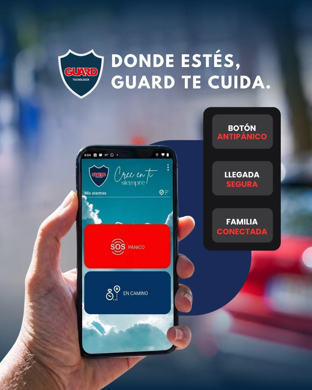 Aplicación Guard: botón antipánico, llegada segura y familia conectada